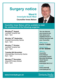 Councillor Innes Nelson Surgeries Aug-Dec 2018